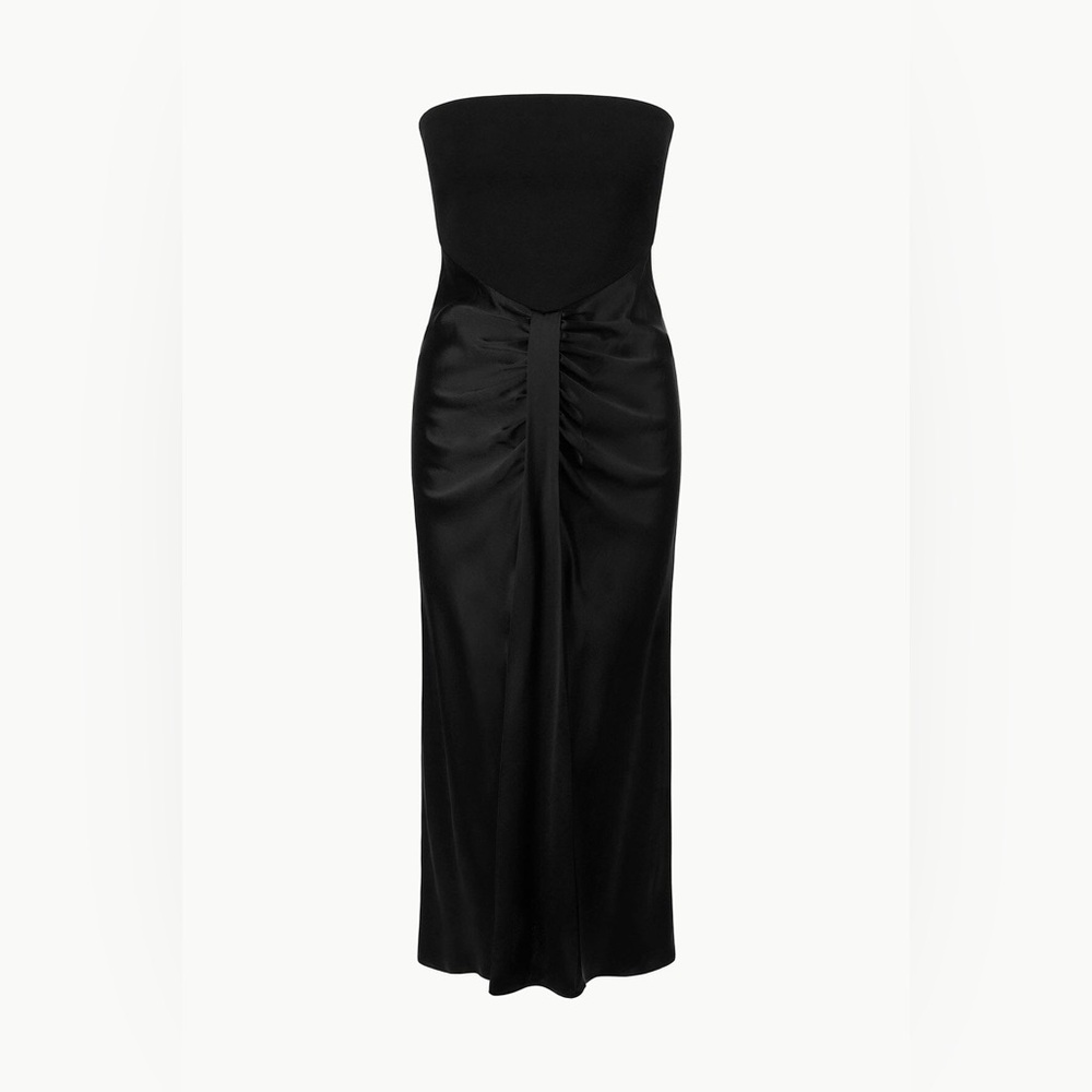 STAUD Black Midi Strapless Evening Dress | Size: 2